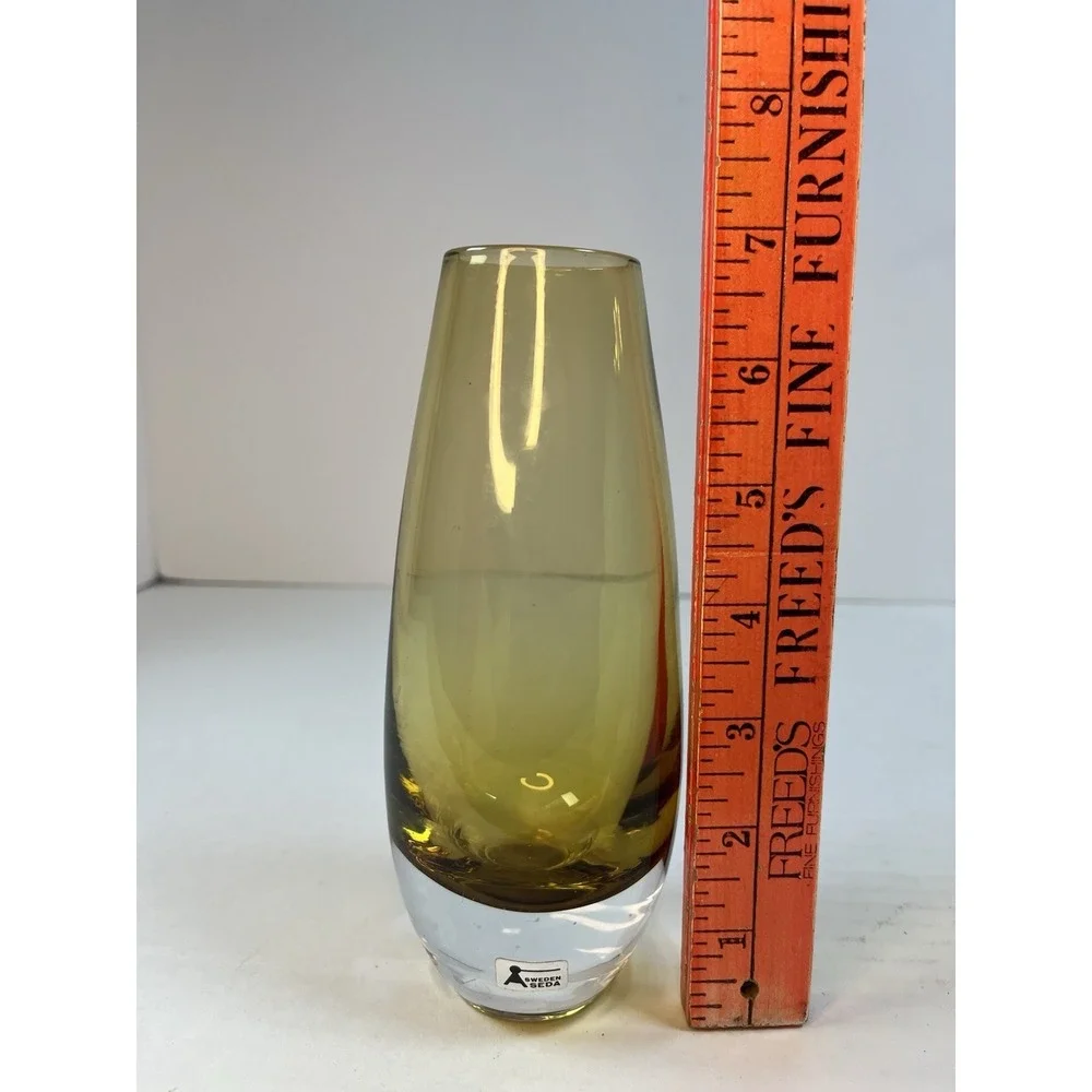 Mid‎ Century Modern Scandinavian Glass Smoke Gold Glass Vase 9